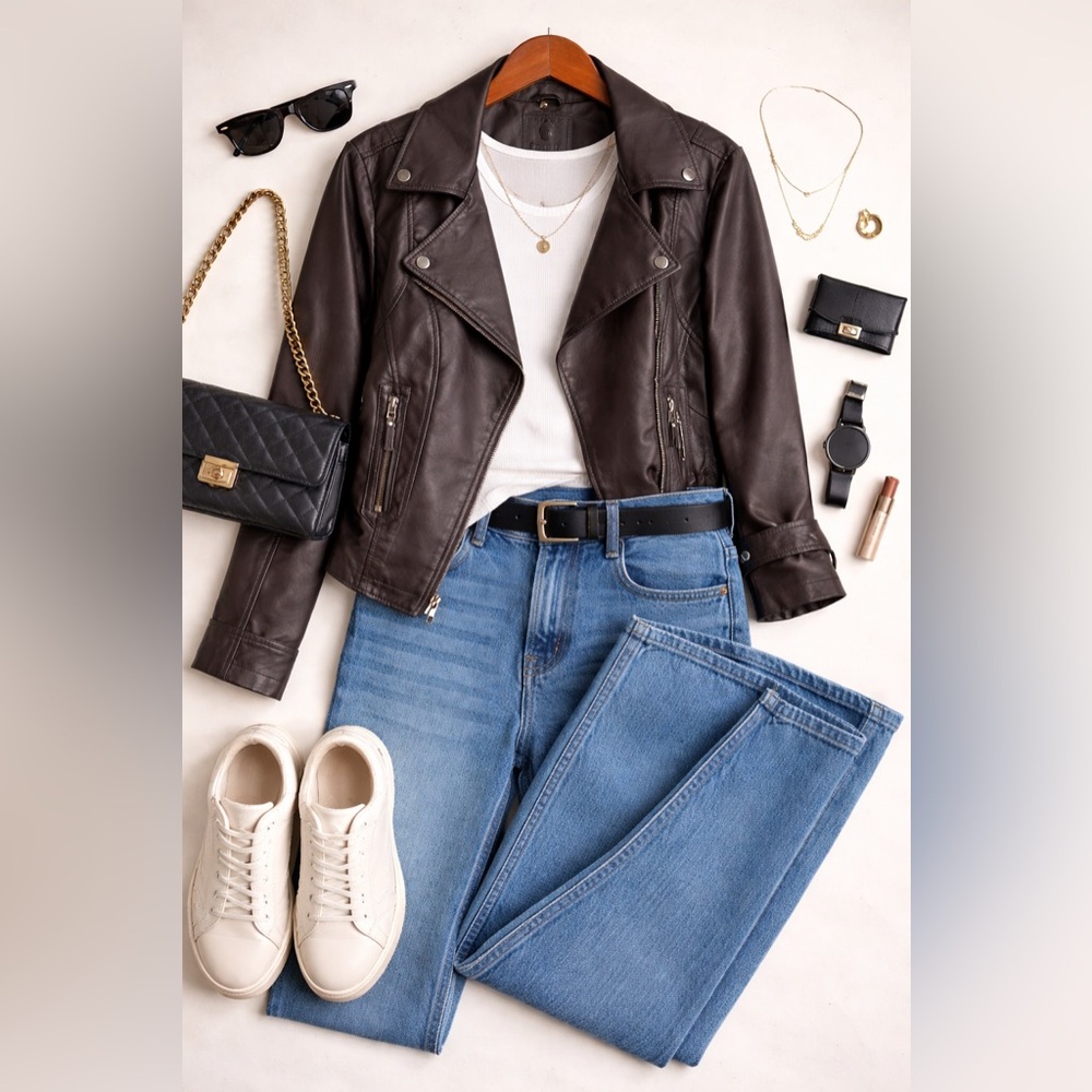 New Women's Brown Leather Jacket XL
